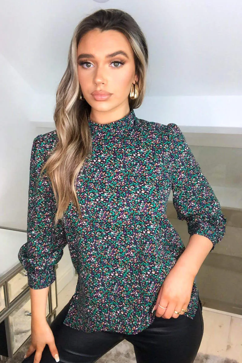 Multi Floral High Neck Mid Sleeve Top sold by AX Paris product image thumbnail 4