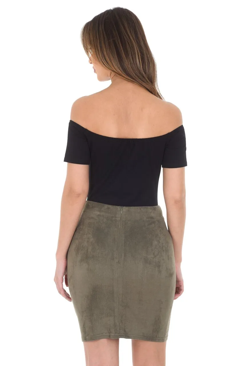 Khaki Suede Corset Detail Mini Skirt sold by AX Paris product image thumbnail 3