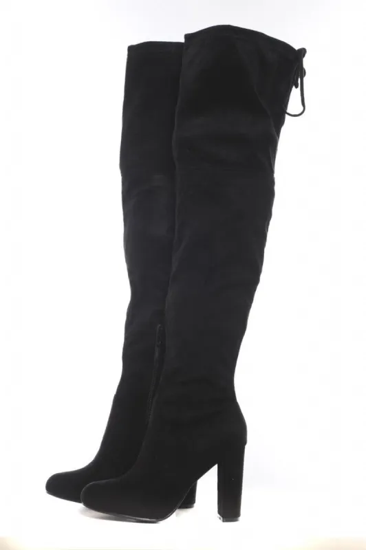 Faux Suede  Knee  High  Heeled Boots sold by AX Paris