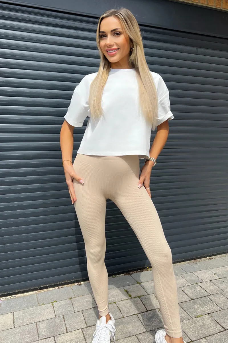 Stone High Rise Ribbed Active Leggings sold by AX Paris product image thumbnail 2