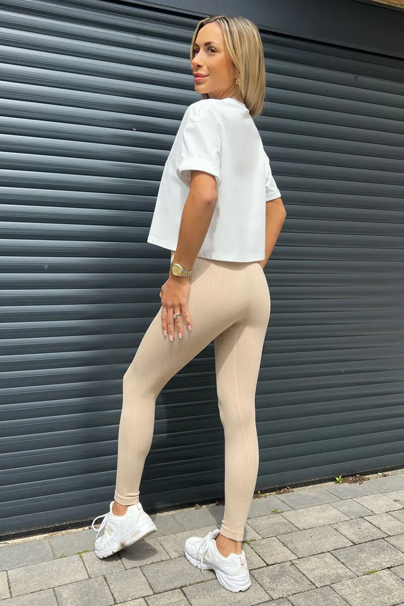 Stone High Rise Ribbed Active Leggings sold by AX Paris product image thumbnail 4