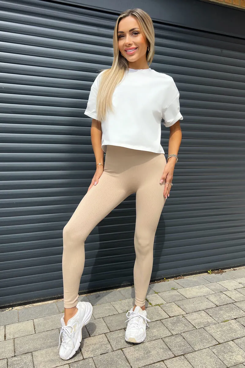 Stone High Rise Ribbed Active Leggings sold by AX Paris