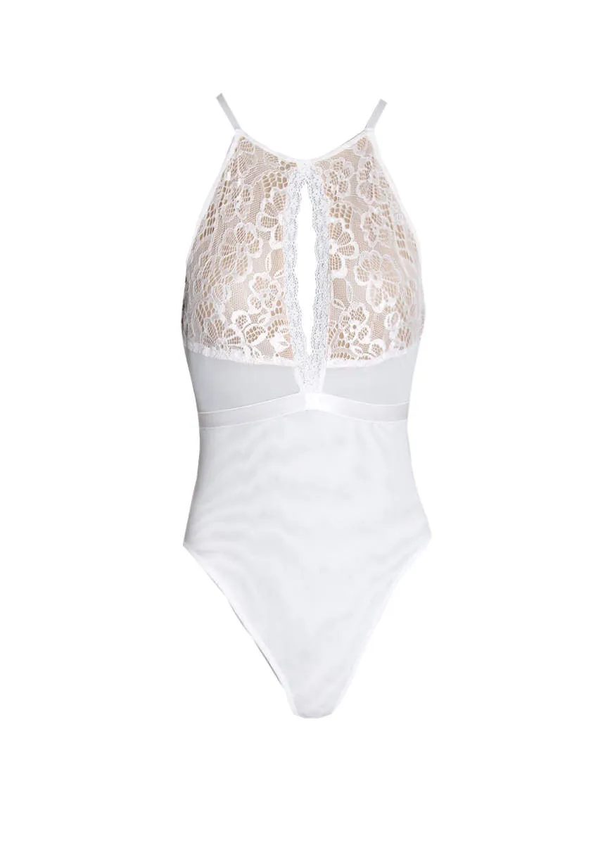 White Lace Mesh Open Back Bodysuit sold by AX Paris product image thumbnail 4