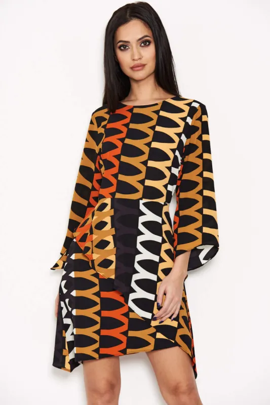 Orange Aztec Printed Frill Dress sold by AX Paris