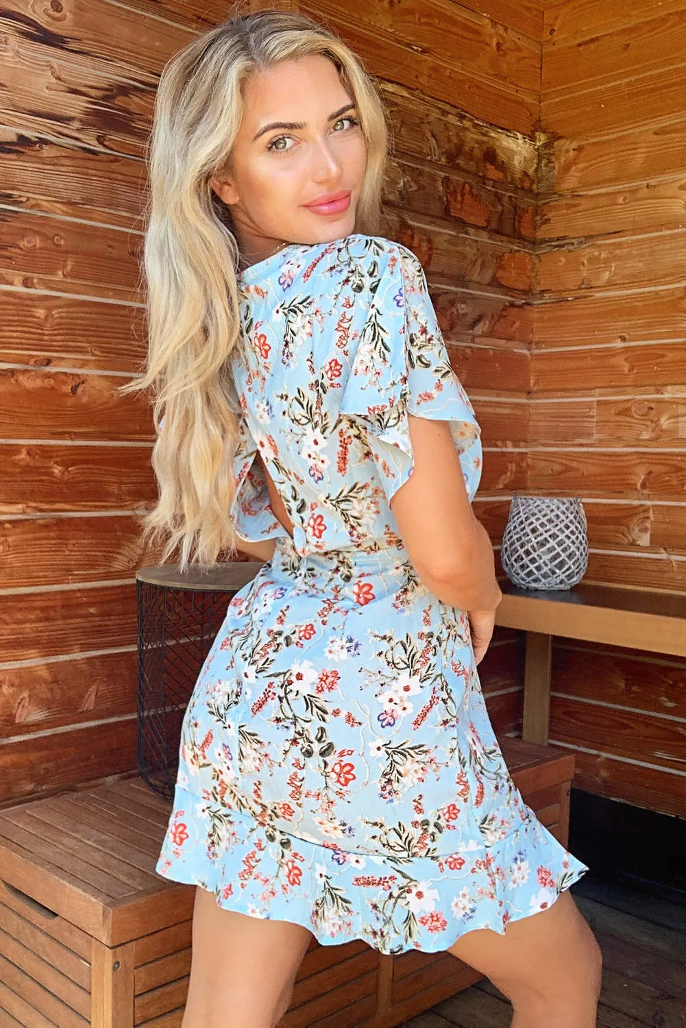 Blue Floral Print Cross Back Dress sold by AX Paris product image thumbnail 4