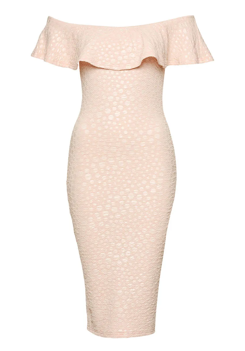 Pink Off The Shoulder Frill Bodycon Midi Dress sold by AX Paris product image thumbnail 4