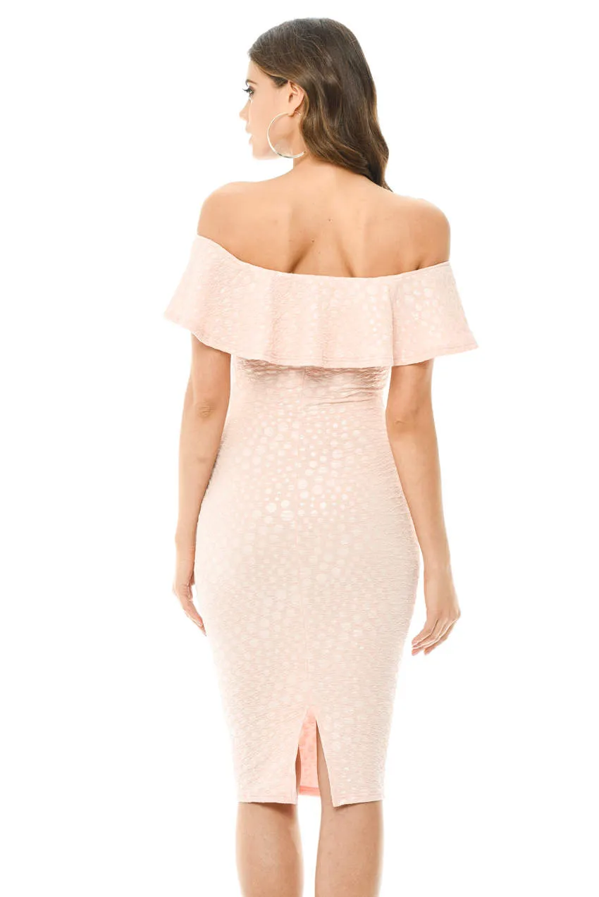 Pink Off The Shoulder Frill Bodycon Midi Dress sold by AX Paris product image thumbnail 3