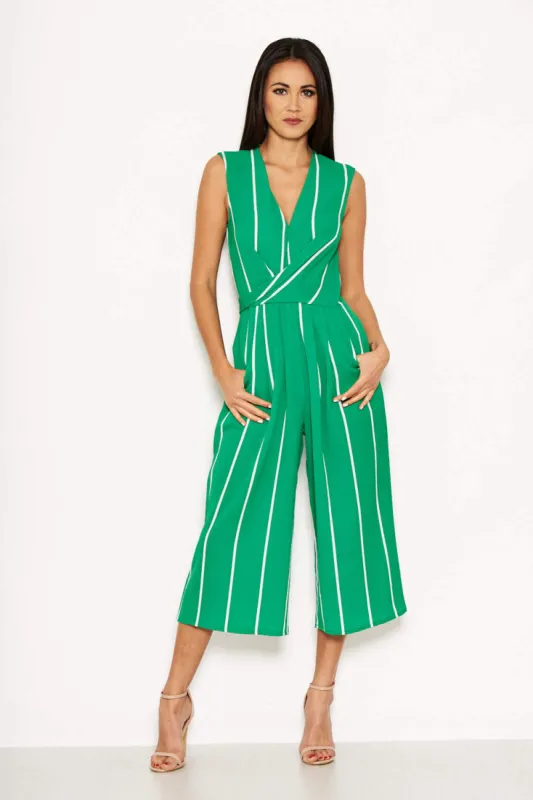 Green Pin Striped Culotte Jumpsuit sold by AX Paris