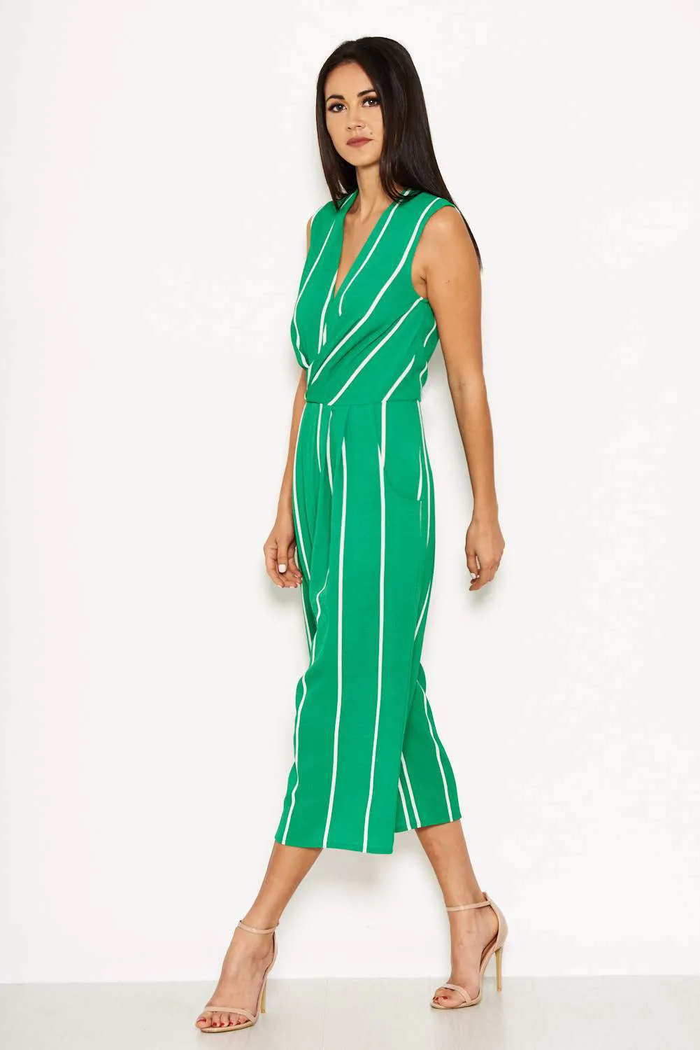 Green Pin Striped Culotte Jumpsuit sold by AX Paris product image thumbnail 2