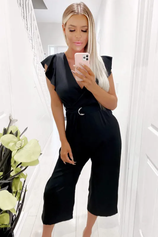 Black Frill Shoulder Wrap Jumpsuit sold by AX Paris