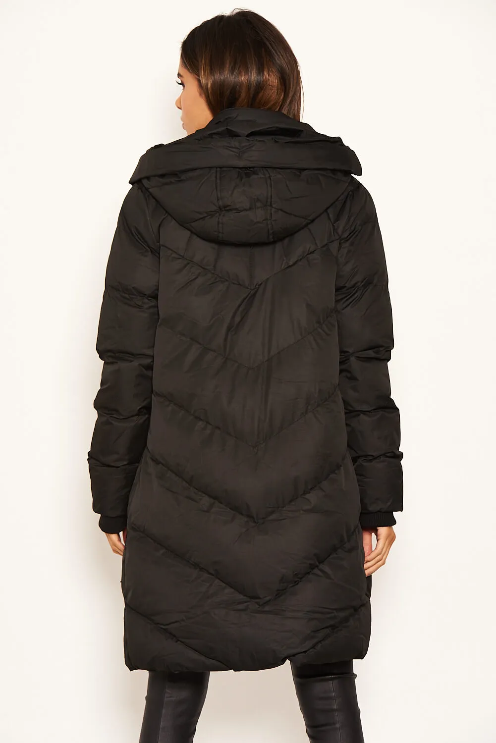 Black Longline Padded Coat sold by AX Paris product image thumbnail 3