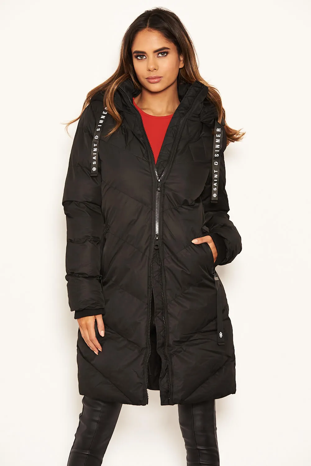 Black Longline Padded Coat sold by AX Paris