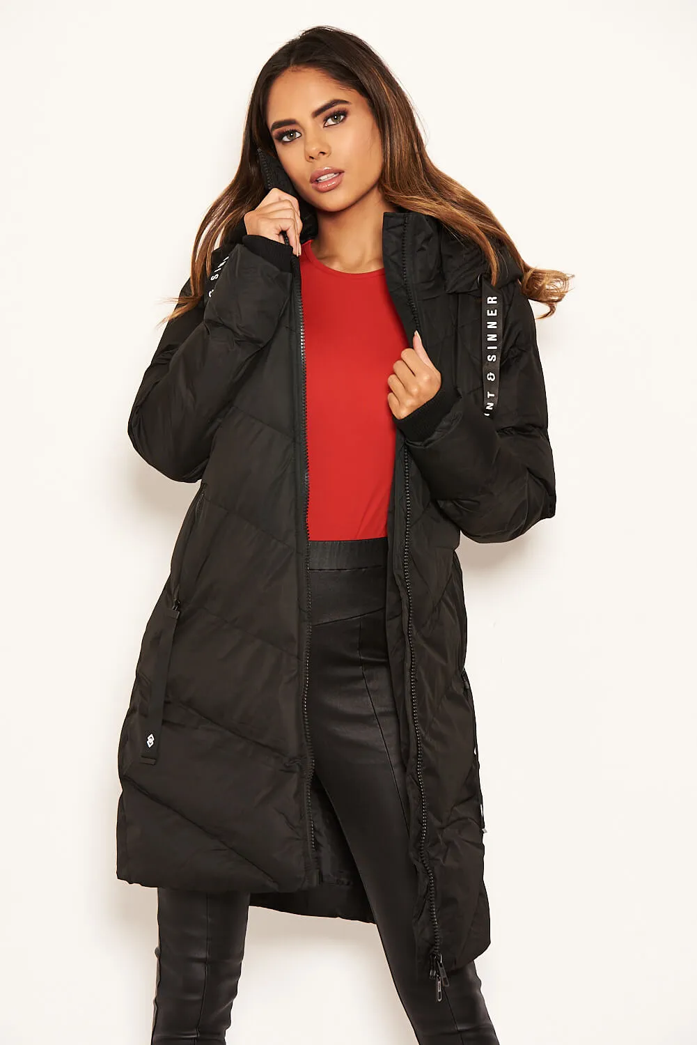 Black Longline Padded Coat sold by AX Paris product image thumbnail 5