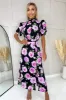Black Floral Printed Short Puff Sleeve Midi Dress sold by AX Paris
