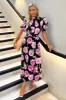 Black Floral Printed Short Puff Sleeve Midi Dress sold by AX Paris