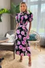 Black Floral Printed Short Puff Sleeve Midi Dress sold by AX Paris
