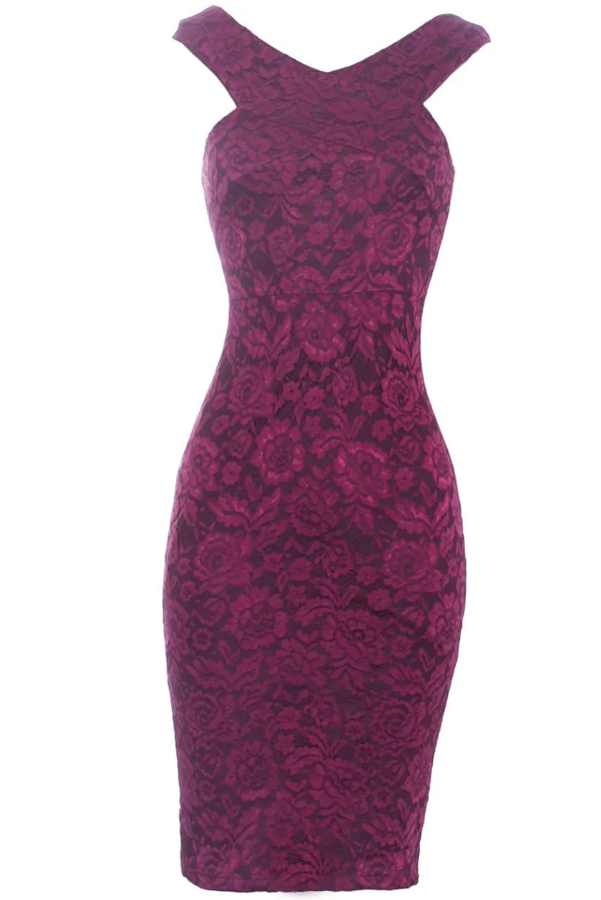 Plum Cross Off The Shoulder Lace Midi Dress sold by AX Paris product image thumbnail 5