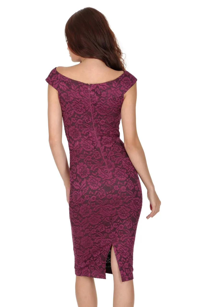 Plum Cross Off The Shoulder Lace Midi Dress sold by AX Paris product image thumbnail 3
