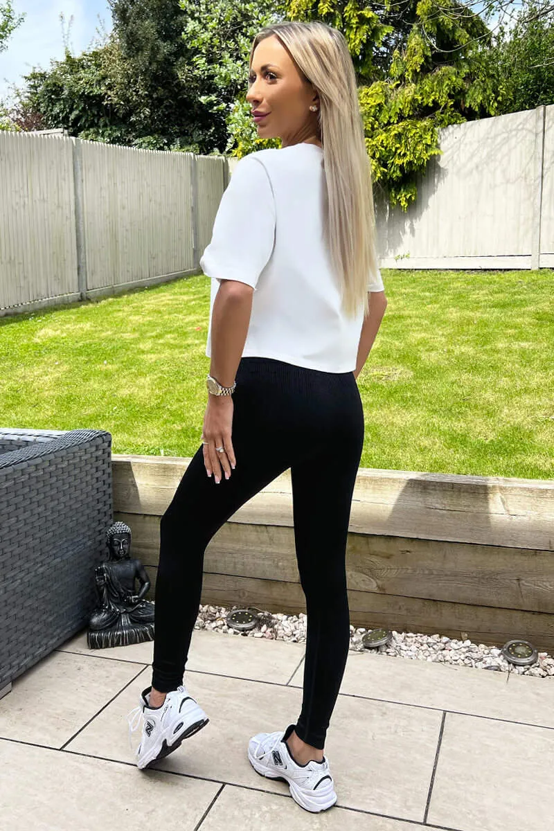 Black High Rise Ribbed Active Leggings sold by AX Paris product image thumbnail 2