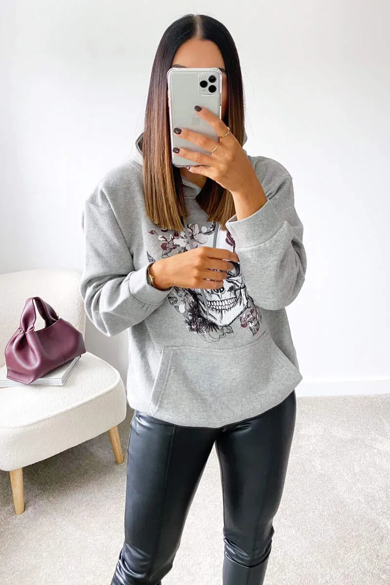 Grey Skull Printed Hoodie sold by AX Paris product image thumbnail 4