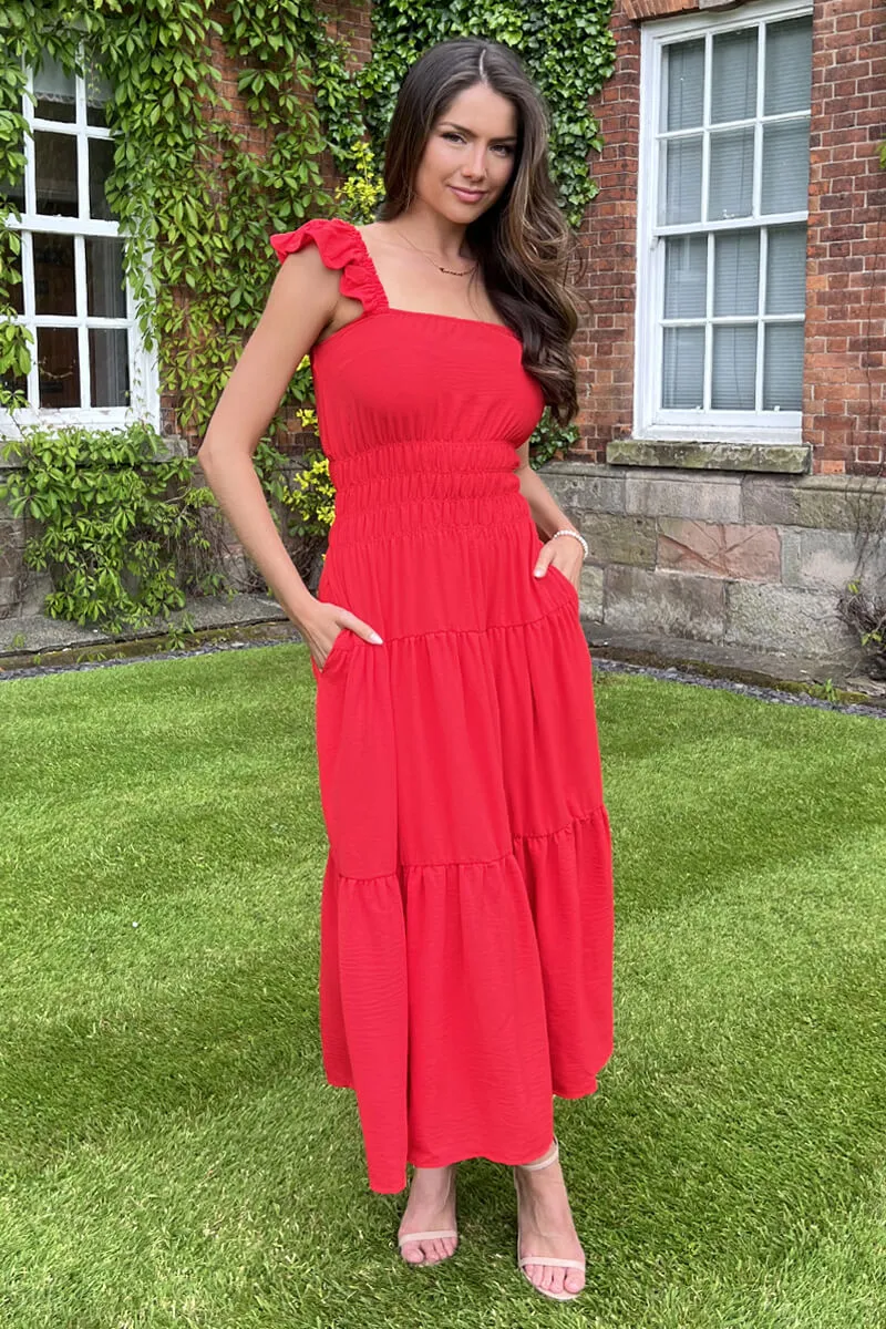 Red Frill Strap Tiered Midi Dress sold by AX Paris product image thumbnail 4