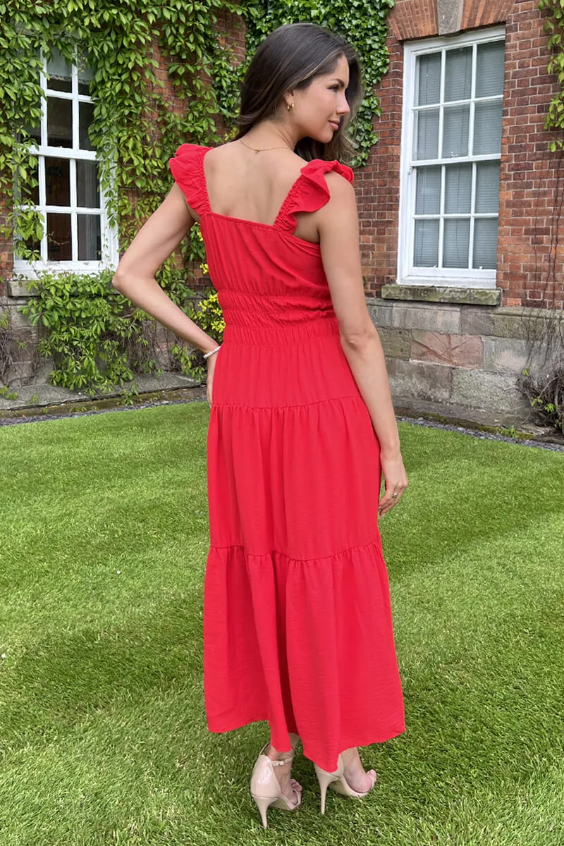 Red Frill Strap Tiered Midi Dress sold by AX Paris product image thumbnail 5