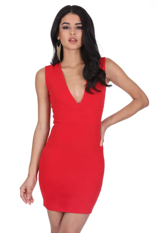 Red V-Front Bodycon Dress sold by AX Paris