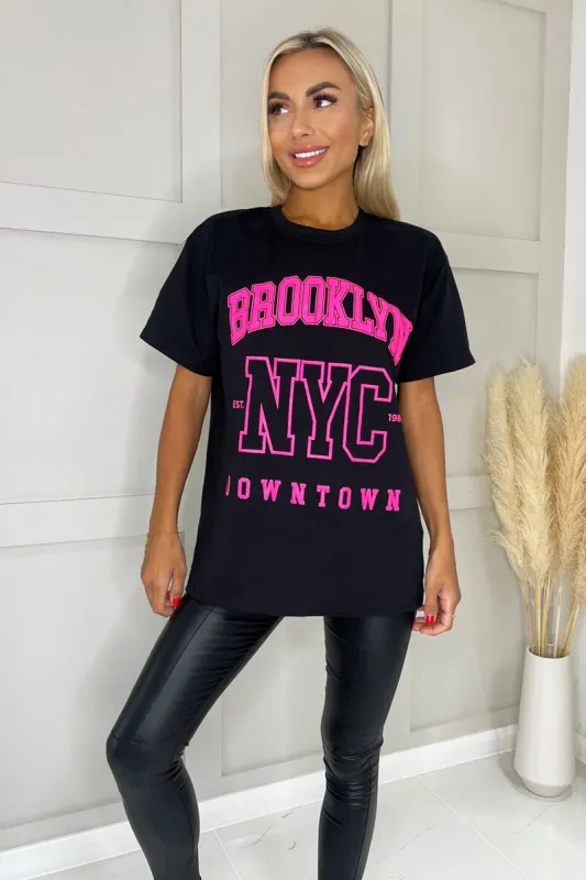Black Brooklyn Slogan T-Shirt sold by AX Paris