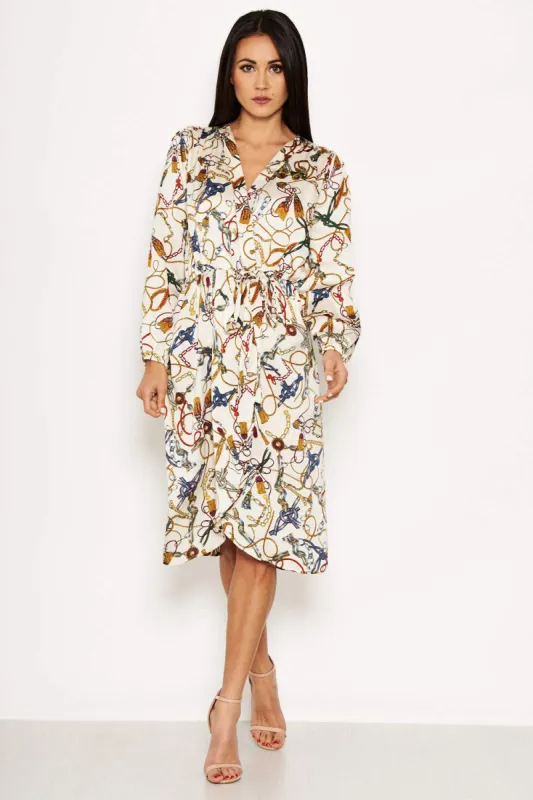 Cream Chain Print Wrap Style Dress sold by AX Paris