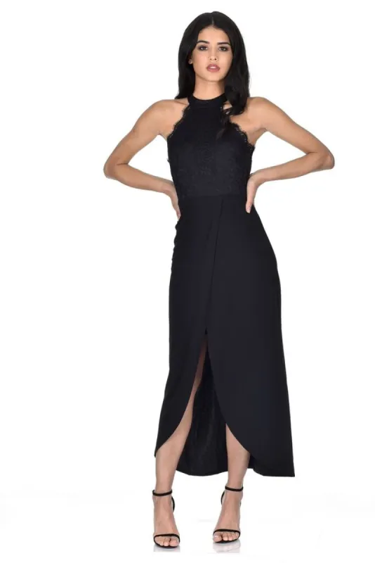 Black Lace Overlay Wrap Maxi Dress sold by AX Paris