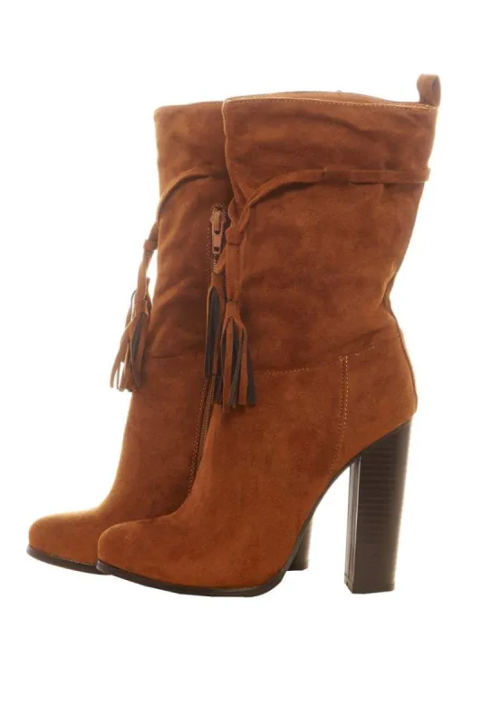 Tassel Detail Faux Suede  Boots sold by AX Paris
