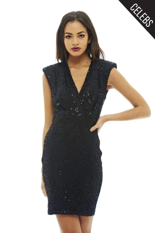 Sequin V Neck Mini Dress sold by AX Paris