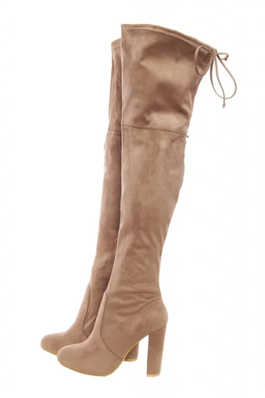 Faux  Suede Knee High Heeled Boots sold by AX Paris