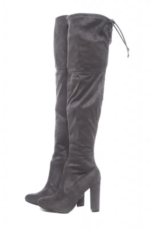 Faux Suede Knee High Heeled Boots sold by AX Paris