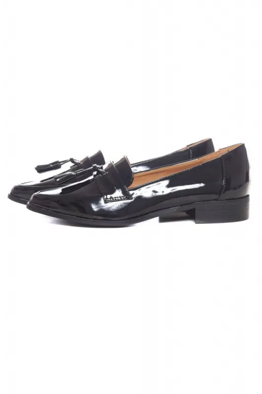 Black Patent Tasseled Loafers sold by AX Paris