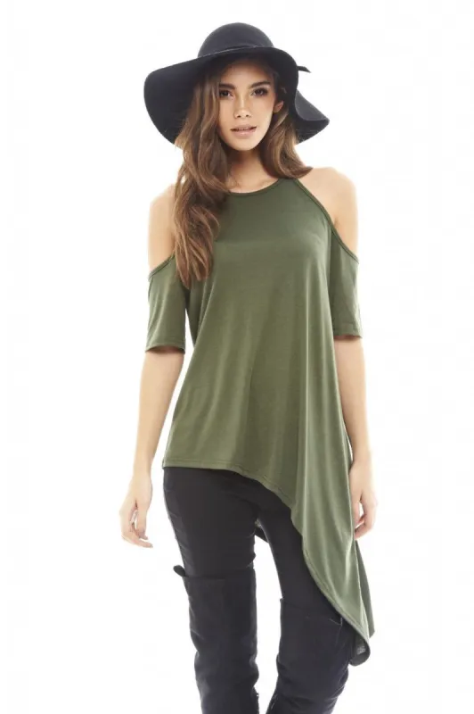 Cut Out Shoulder   Asymmetric Top sold by AX Paris