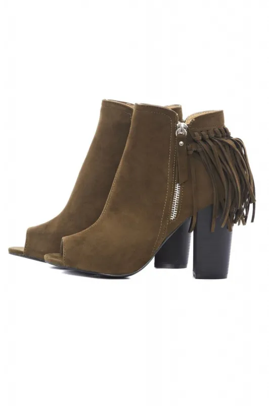 Tassel Peep Toe Heeled Boot sold by AX Paris