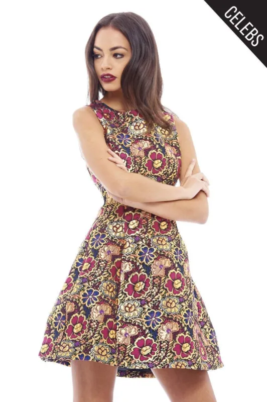 Metallic Floral Skater Dress sold by AX Paris