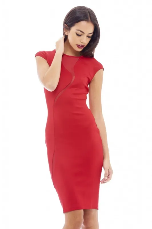 Capped Sleeve Mesh Insert Midi Dress sold by AX Paris