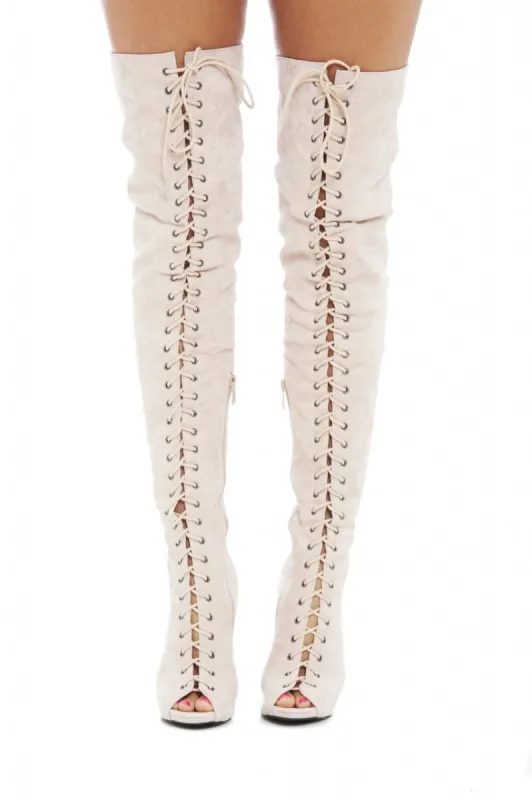 Thigh Lace Up Boot Heels sold by AX Paris