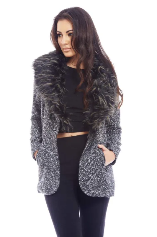 Tweed Fur Collar Jacket sold by AX Paris