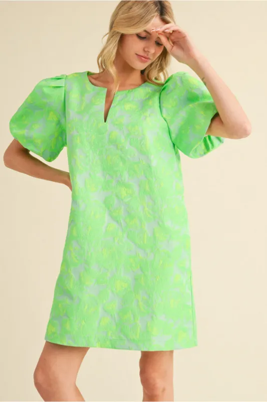 Green Floral Spring Party Dress with Puff Sleeves sold by B Darlin
