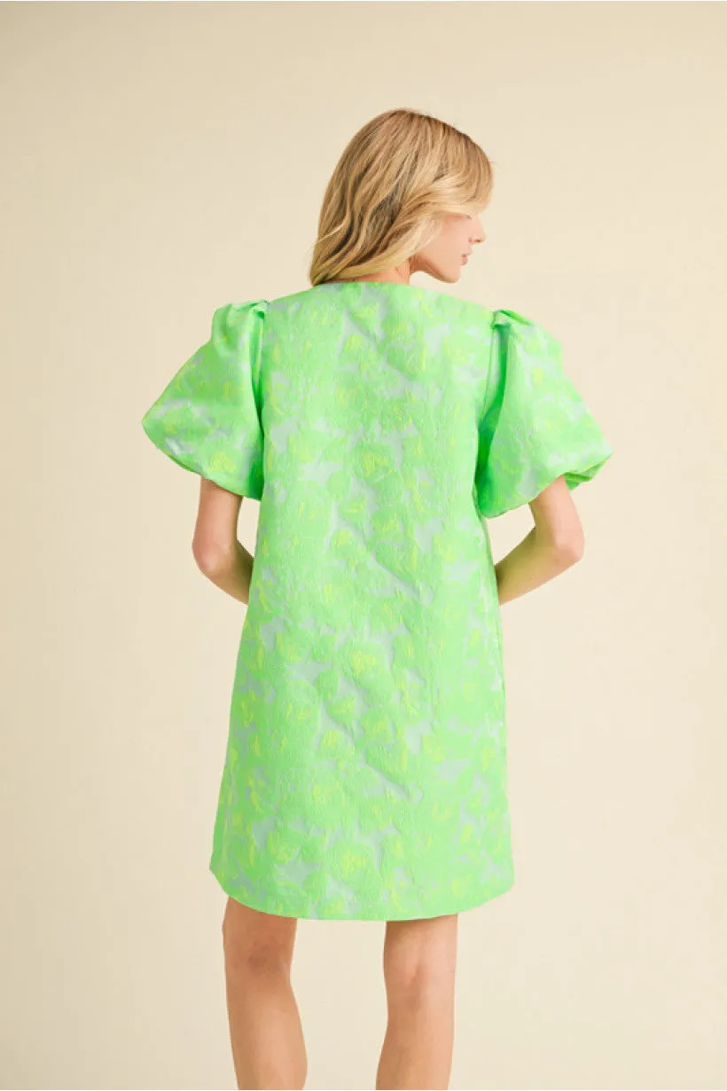 Green Floral Spring Party Dress with Puff Sleeves sold by B Darlin product image thumbnail 2