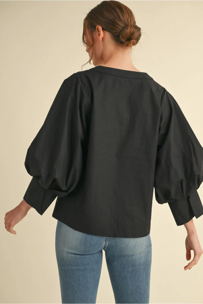 Black Balloon Sleeve Top - Puff Sleeve Top sold by B Darlin product image thumbnail 2