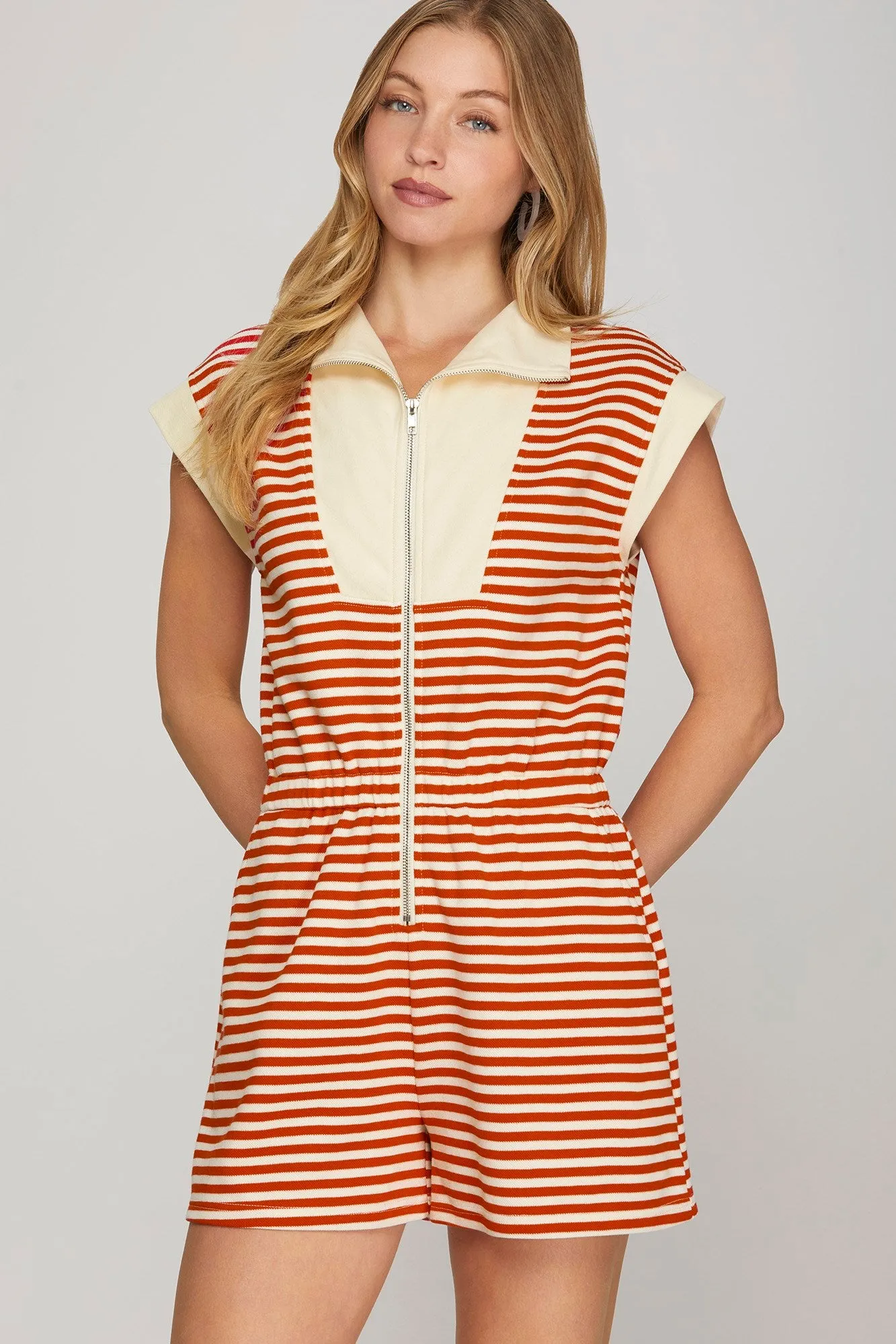 SEALY STRIPED HALF-ZIP ROMPER sold by B Darlin