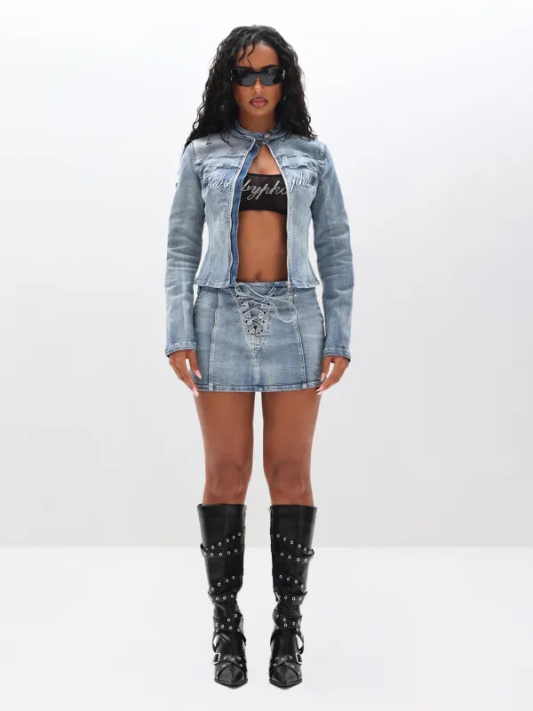Stretch Denim Lace Up Mini Skirt sold by Baby Phat