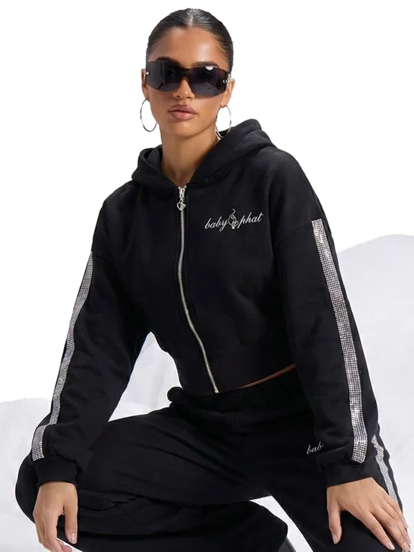 Cropped Hoodie With Rhinestone Trim made by Baby Phat