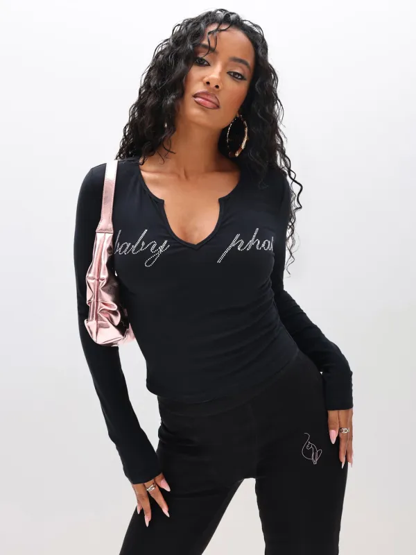 Rhinestone Logo Notch Neck Long Sleeve made by Baby Phat