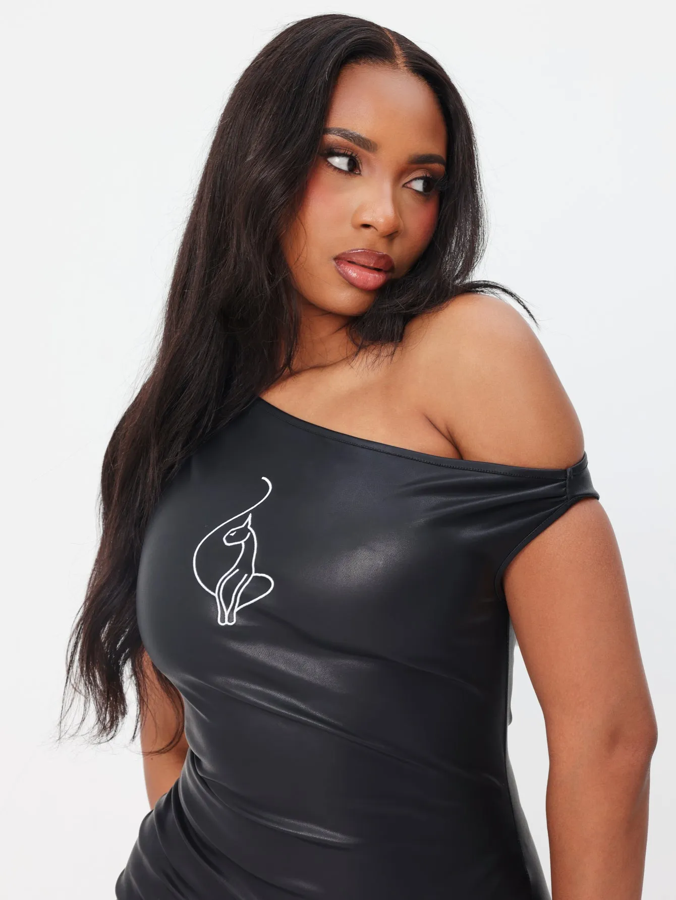 One Shoulder Faux Leather Mini Dress sold by Baby Phat product image thumbnail 4
