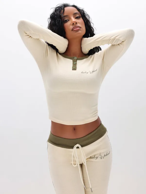 Contrast Trim Henley Top made by Baby Phat